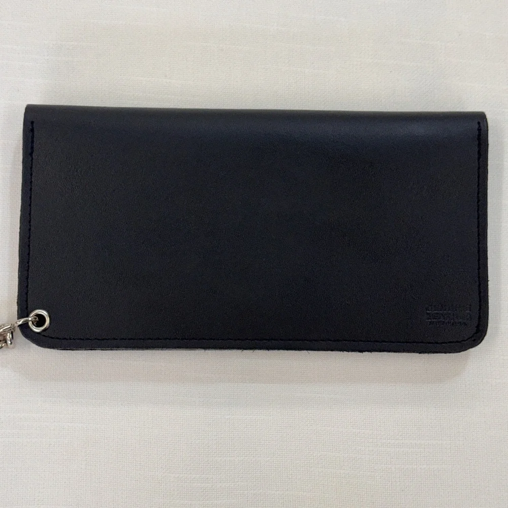 Mens Black Leather Biker Trucker Wallet Embossed Eagle Chain Made in USA